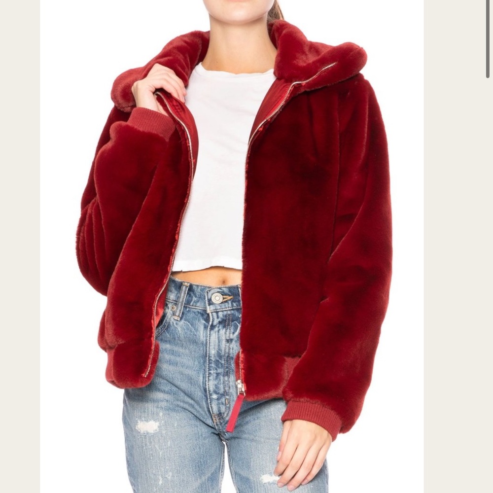 Generation Love Burgundy Heidi Faux Fur Cozy Bomber Jacket